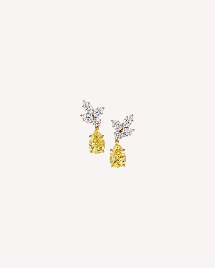 Yellow Cluster Drop Earrings - Rose Gold