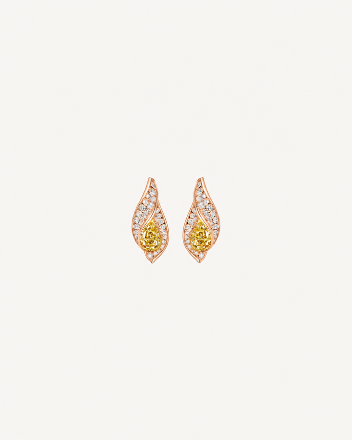 Yellow Teardrop Studs - Rose Gold