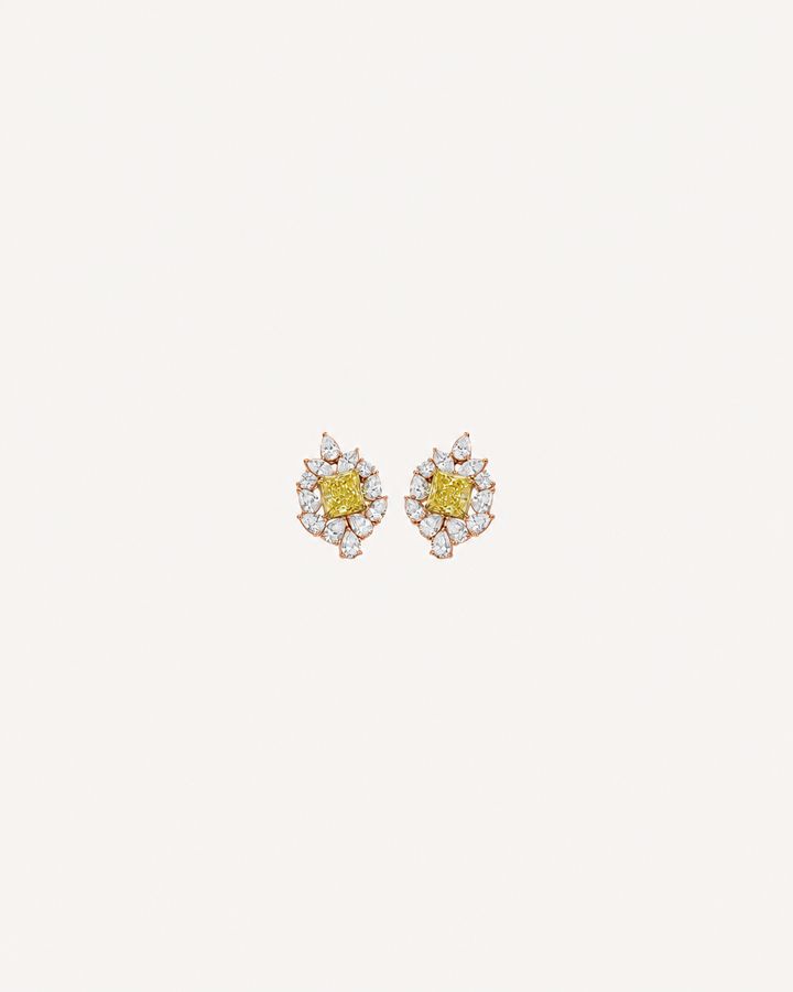 Yellow Square Cluster Studs - Rose Gold
