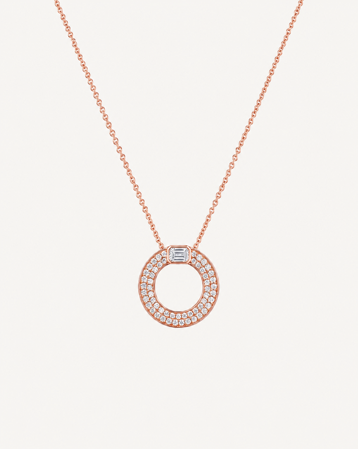 Baguette-Cap Circle Necklace - Rose Gold