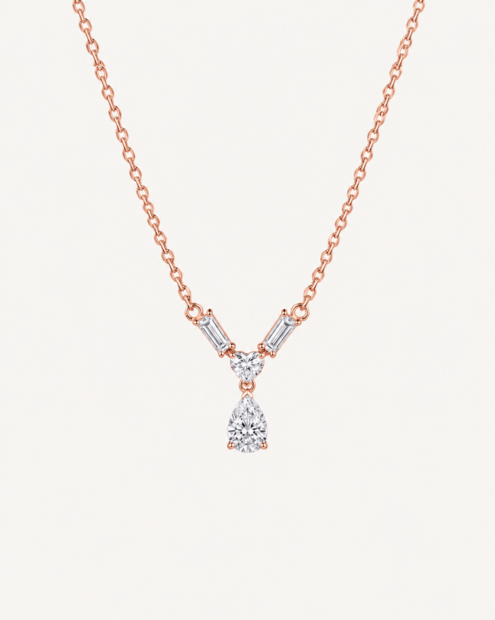 Chevron Pear Necklace - Rose Gold
