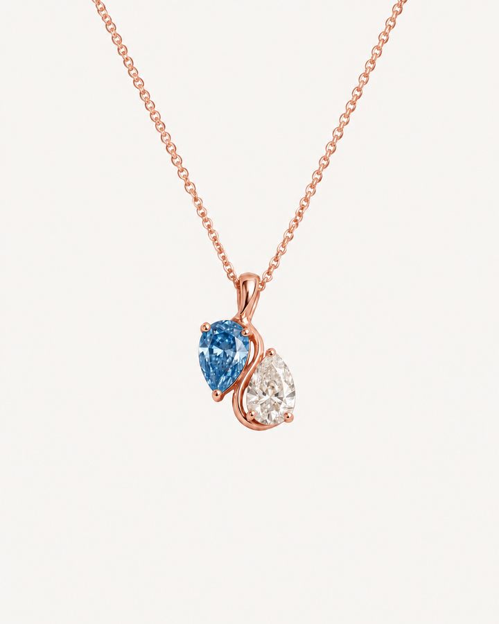 Blue Pear Necklace - Rose Gold