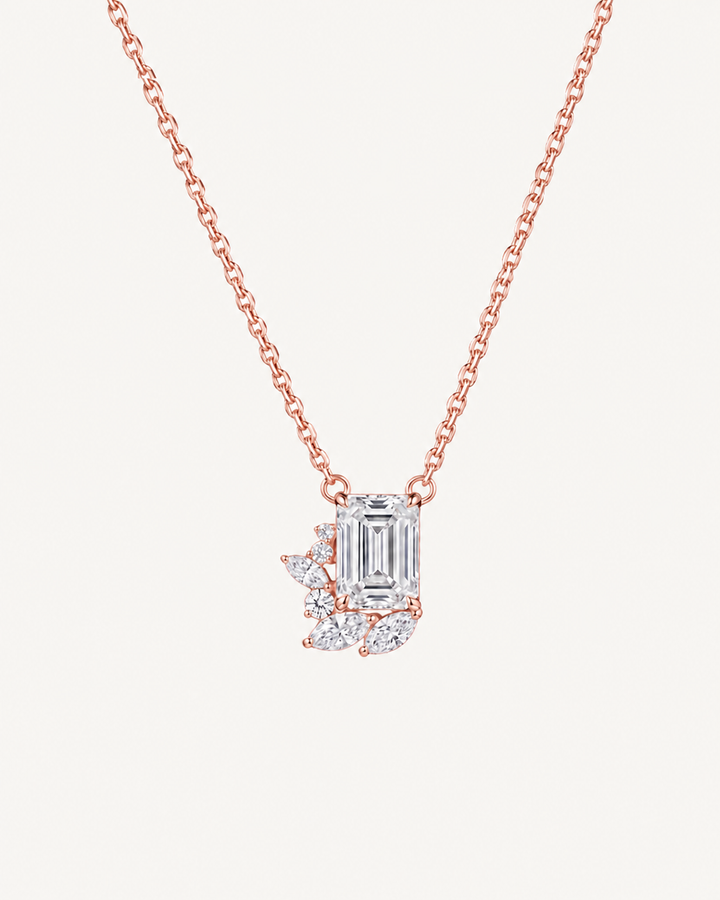Emerald-Cut Leaf Necklace - Rose Gold