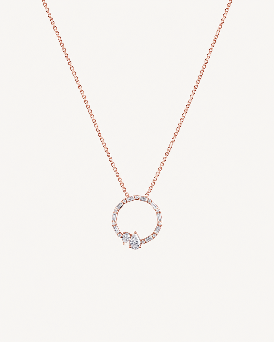 Pear-Accent Circle Necklace - Rose Gold