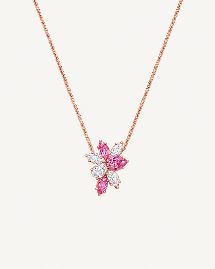 Pink Floral Necklace - Rose Gold