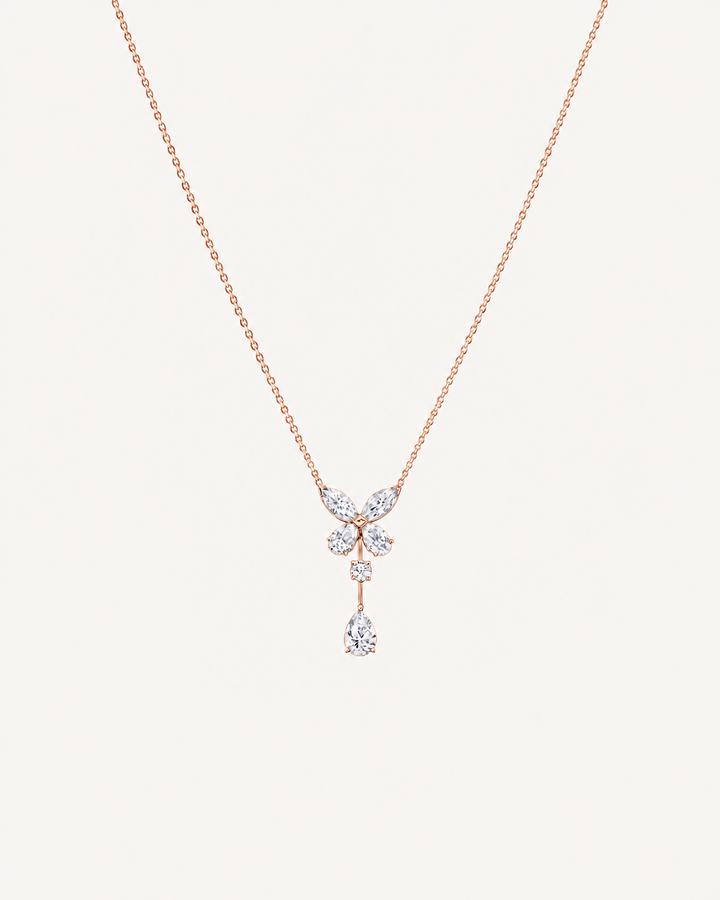 Butterfly Drop Necklace - Rose Gold