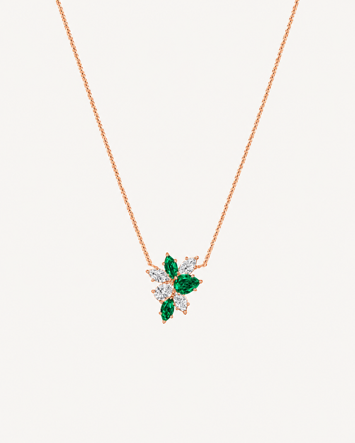 Green Floral Necklace - Rose Gold