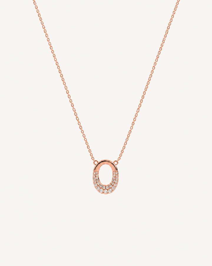 Pavé Oval Necklace - Rose Gold
