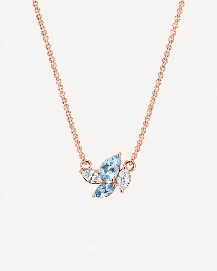 Blue Leaf Necklace - Rose Gold