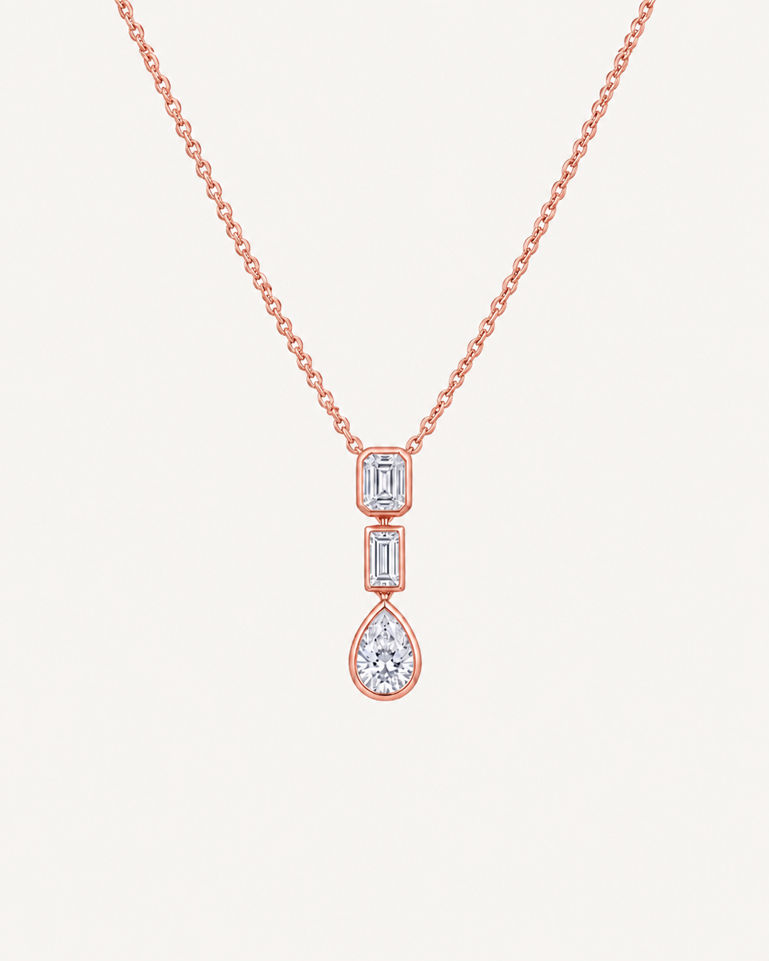 Baguette Pear Necklace - Rose Gold