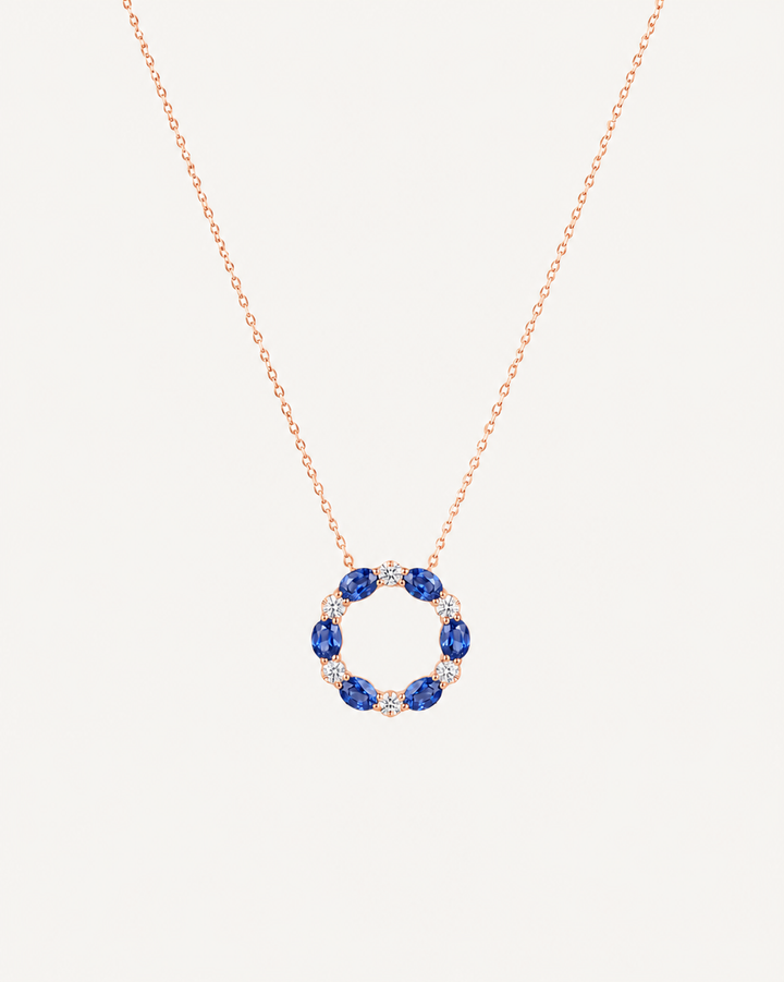 Blue Circle Necklace - Rose Gold