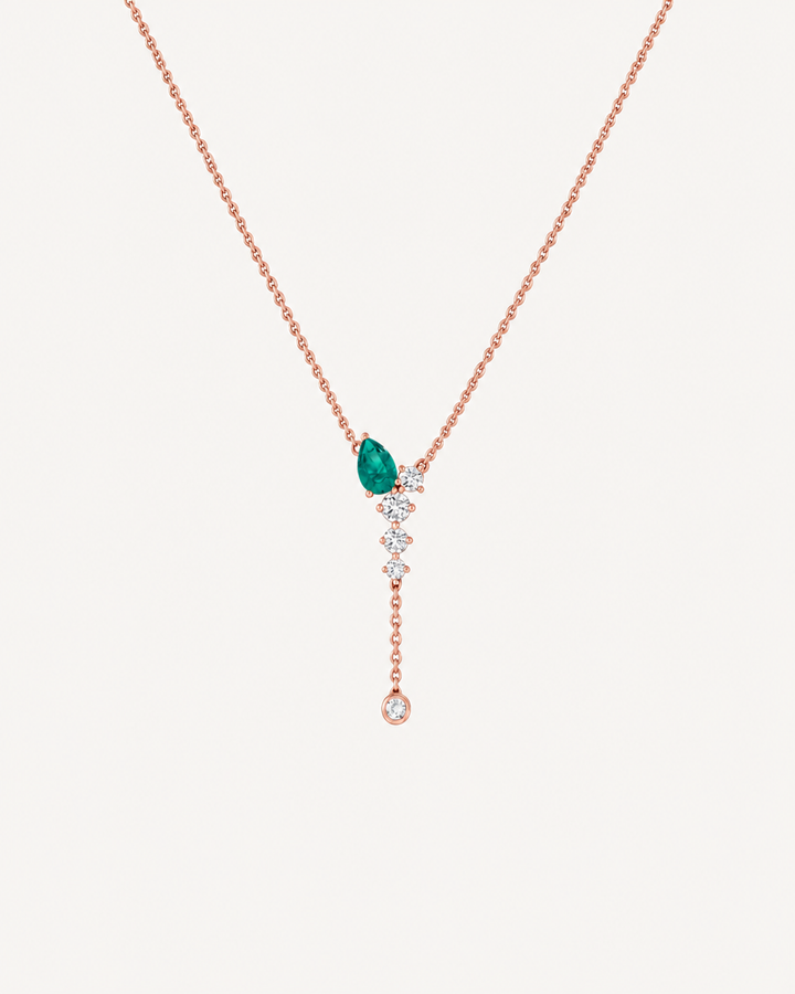 Green Lariat Necklace - Rose Gold