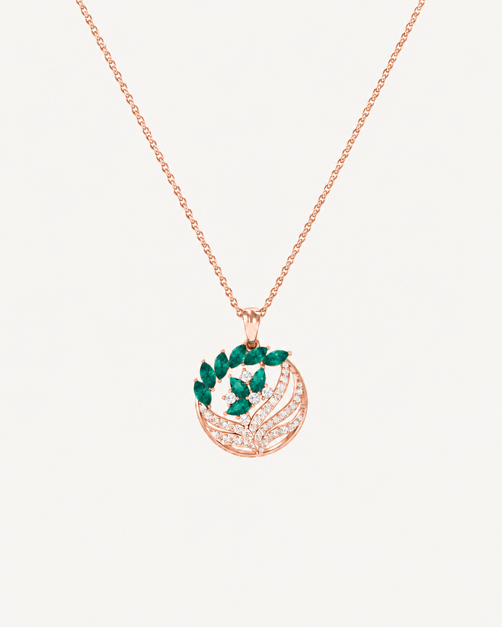 Green Medallion Necklace - Rose Gold