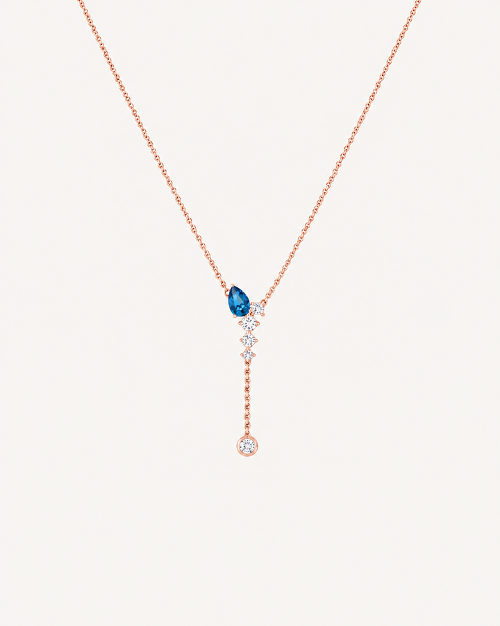 Blue Lariat Necklace - Rose Gold
