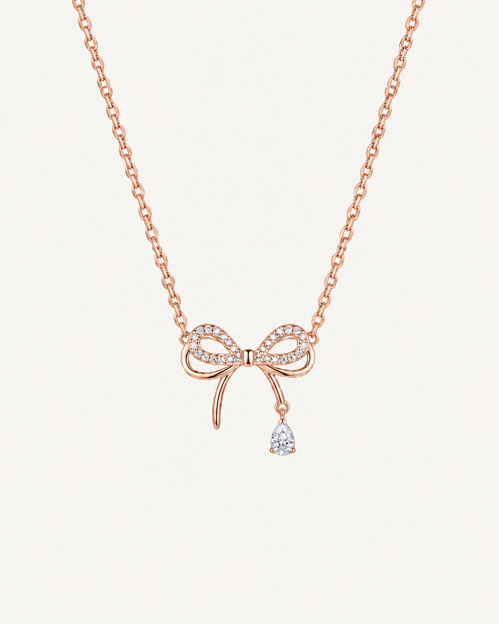 Bow Tassel Necklace - Rose Gold