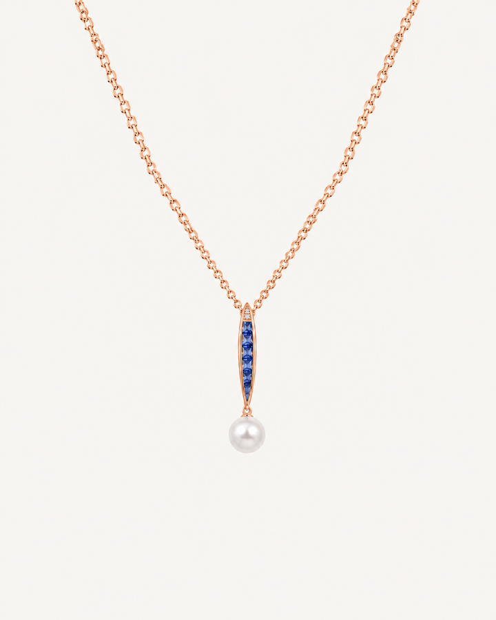 Blue-Bar Drop Necklace - Rose Gold