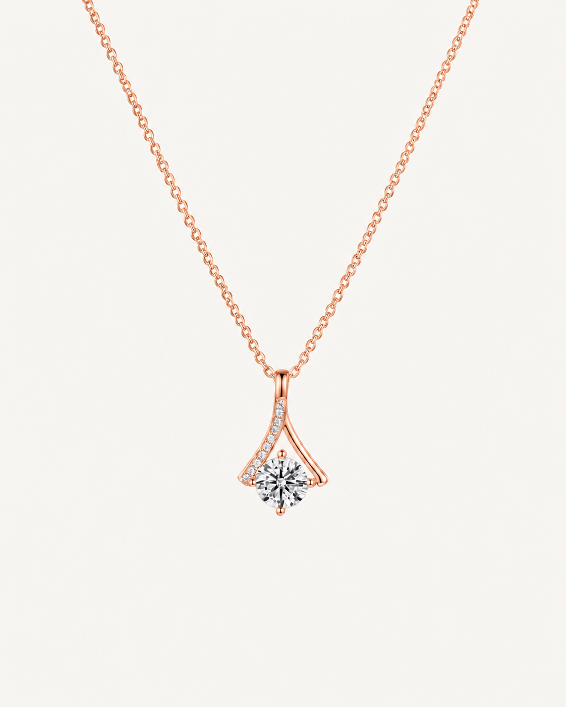 Swept Solitaire Necklace - Rose Gold