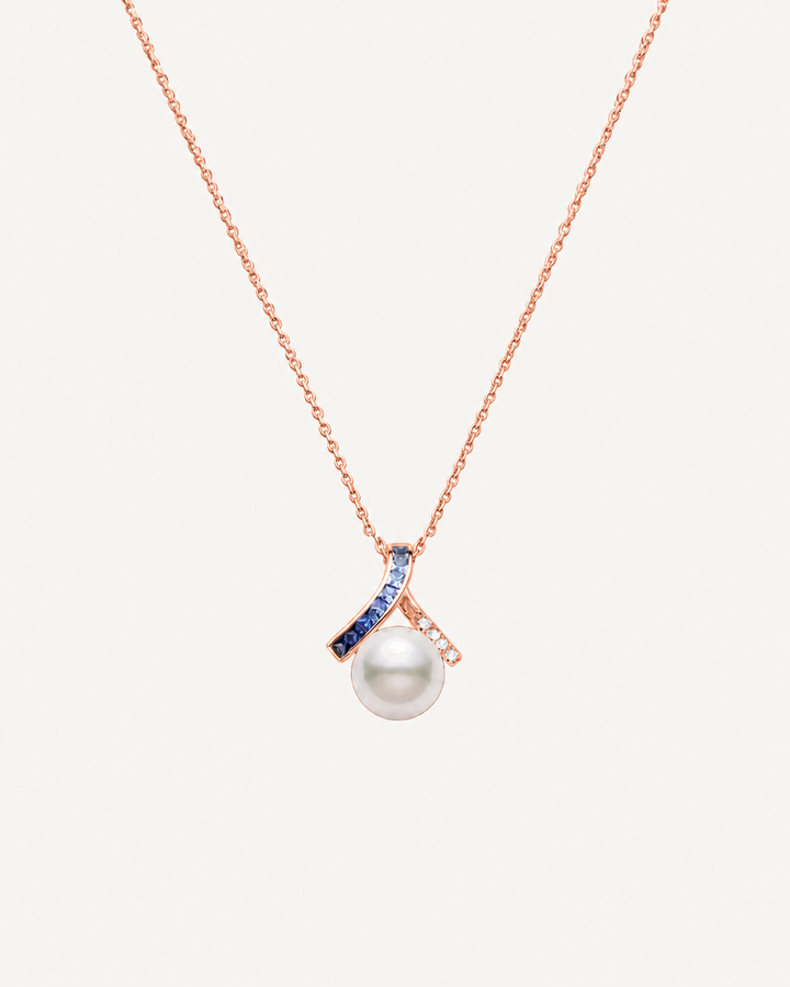 Blue-Cap Drop Necklace - Rose Gold
