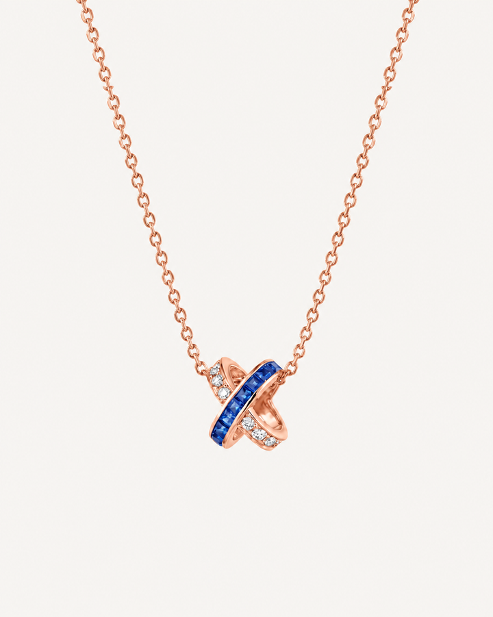 Interlocking Blue Necklace - Rose Gold