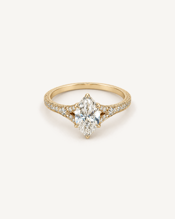 Split-Shoulder Marquise Ring product image on Oyster Silk background