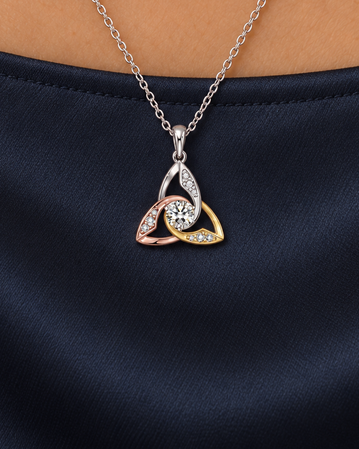 Three-Tone Orbit Necklace, close worn view