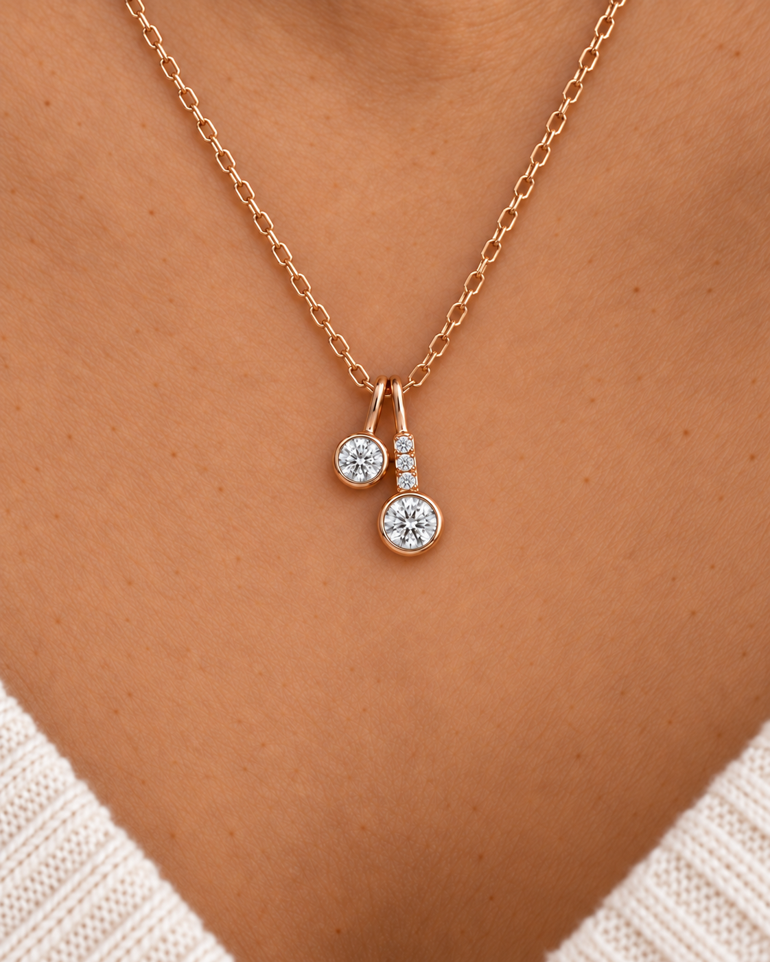 Twin Bezel Necklace — close worn studio photograph