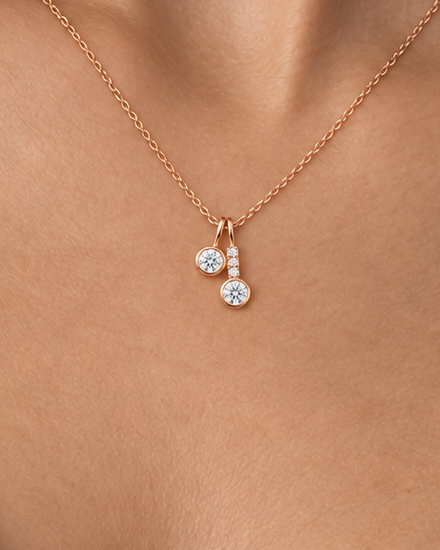 Twin Bezel Necklace — farther worn studio photograph