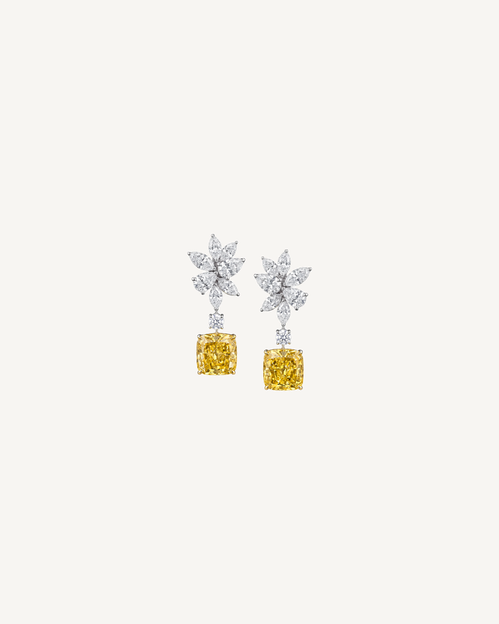 Yellow Floral Drop Earrings product image on Oyster Silk background