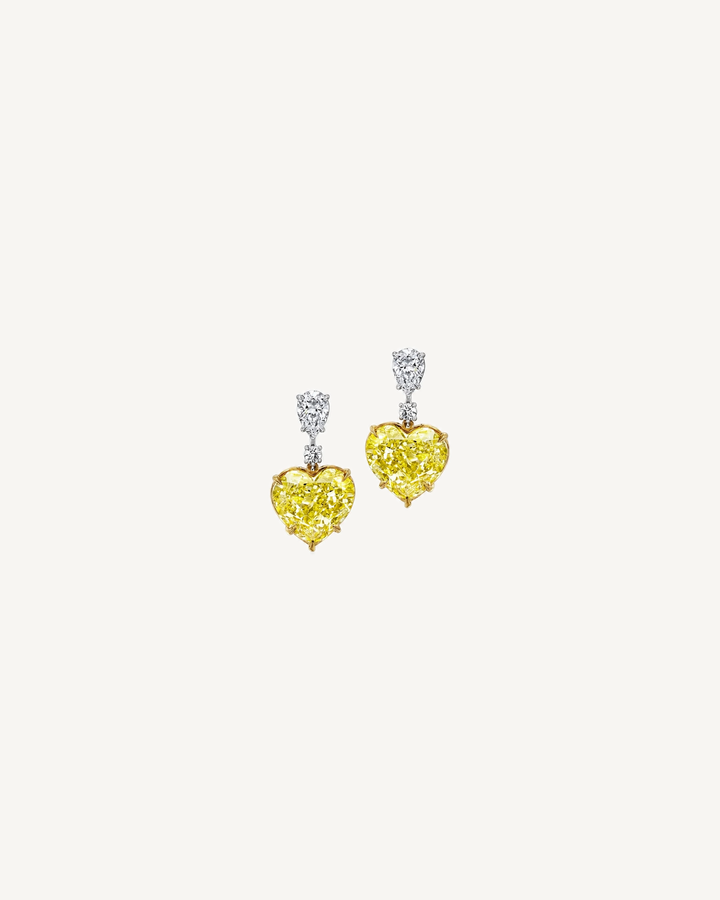 Yellow Heart Drop Earrings product image on Oyster Silk background