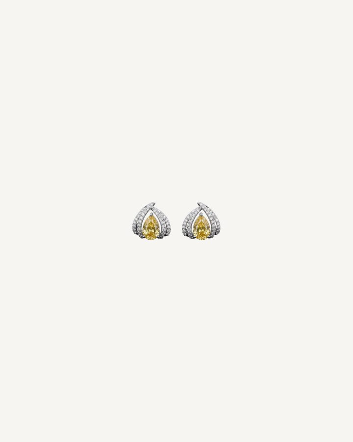 Yellow Pear Halo Studs product image on Oyster Silk background