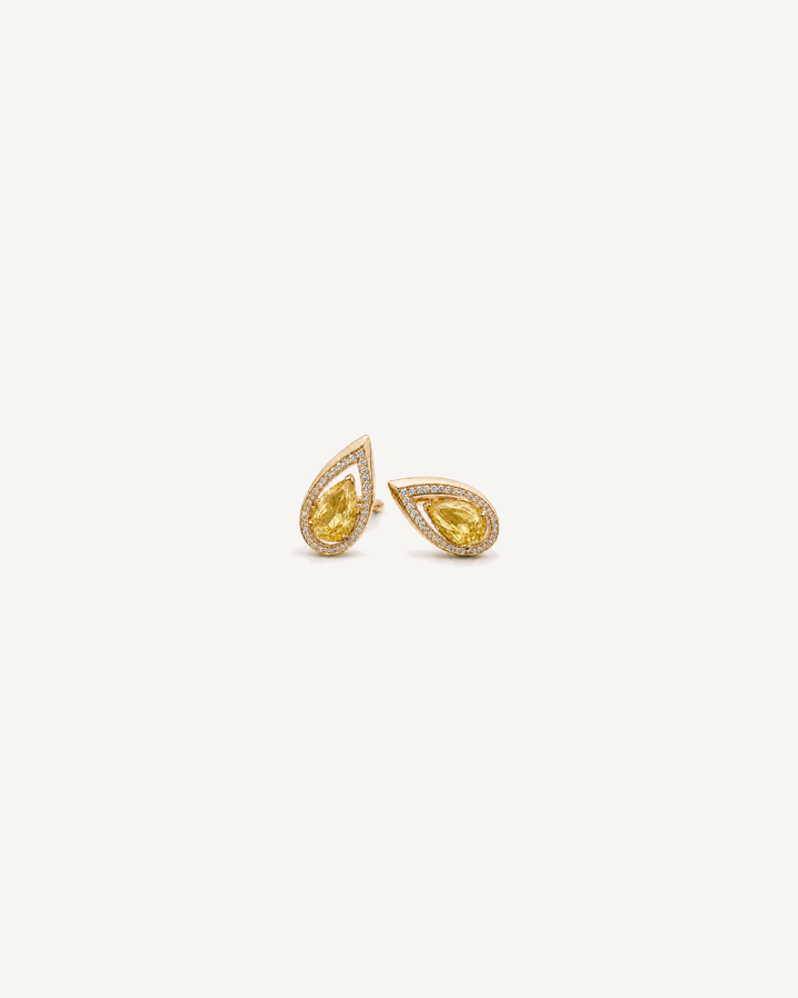 Yellow Pear Studs product image on Oyster Silk background